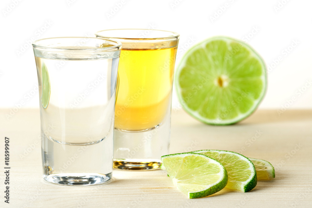 Blanc and Gold Tequila with lime slices