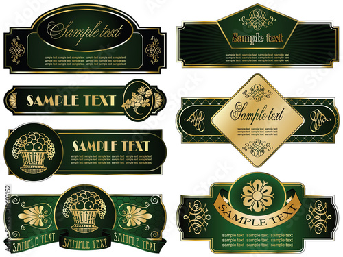 vector set: gold-framed labels on different topics