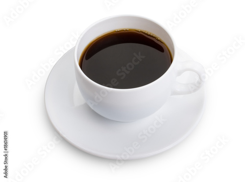 Porcelain cup with coffee on white background