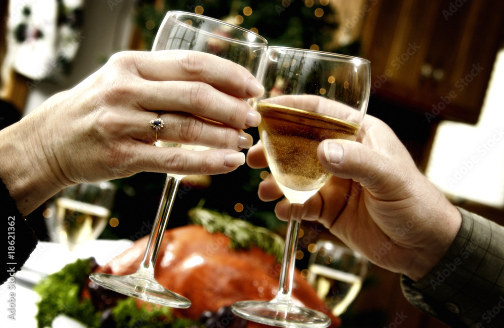 Couple toasting at holiday dinner