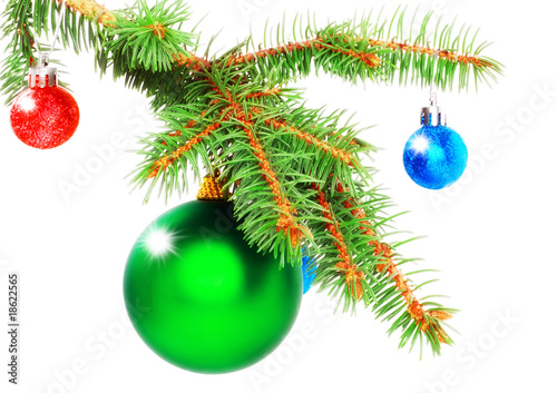 Christmas decoration-balls on fir branches.Isolated
