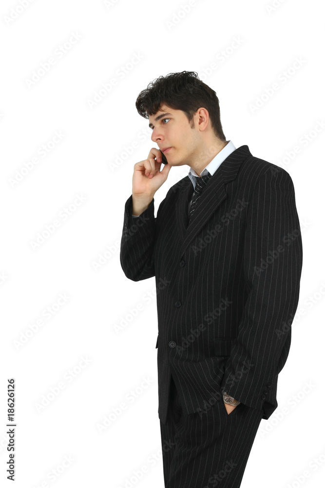 business man talking on the phone over white background business man talking on the phone over white background