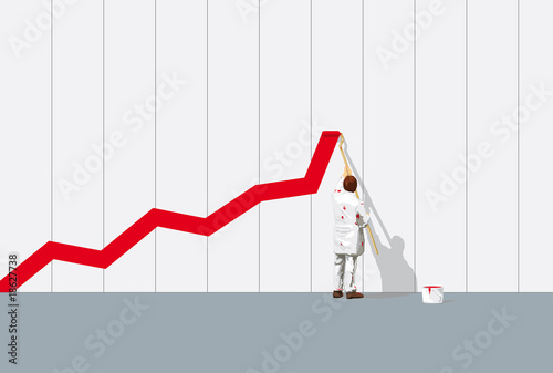 maler mit farbroller malt aktienkurs diagramm an die wand