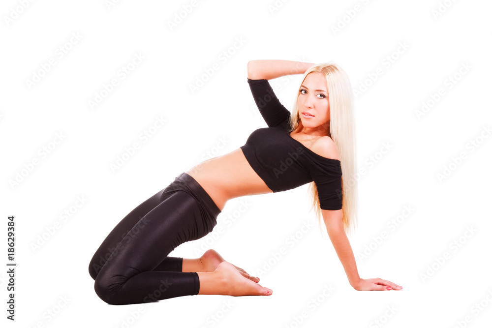 Beautiful charming young blond girl in black Beautiful charming young blond girl in black