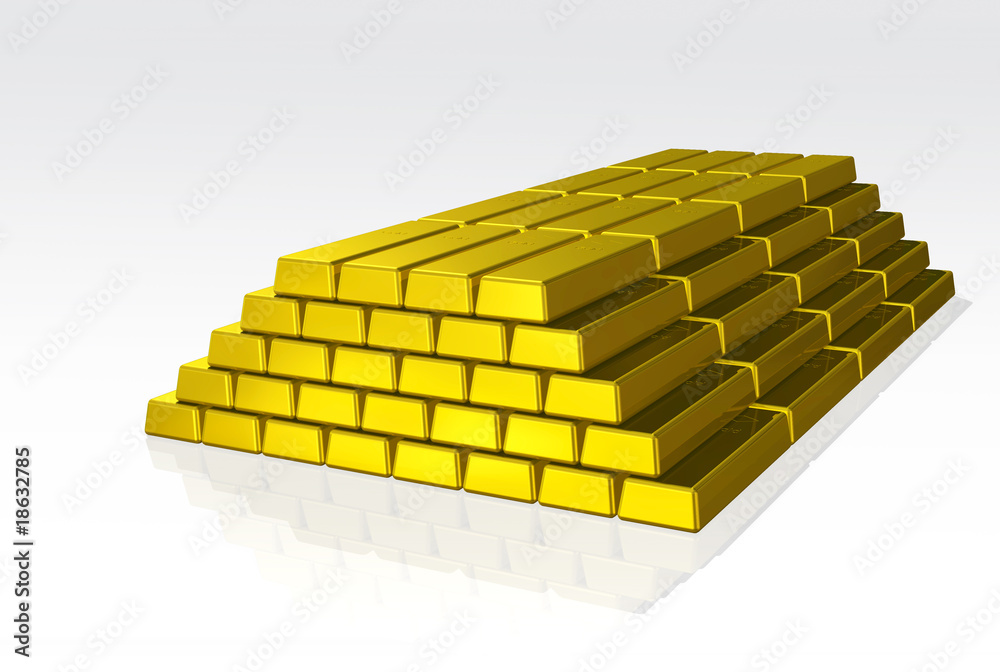 Isolated pile of golden bricks on white background Isolated pile of golden bricks on white background