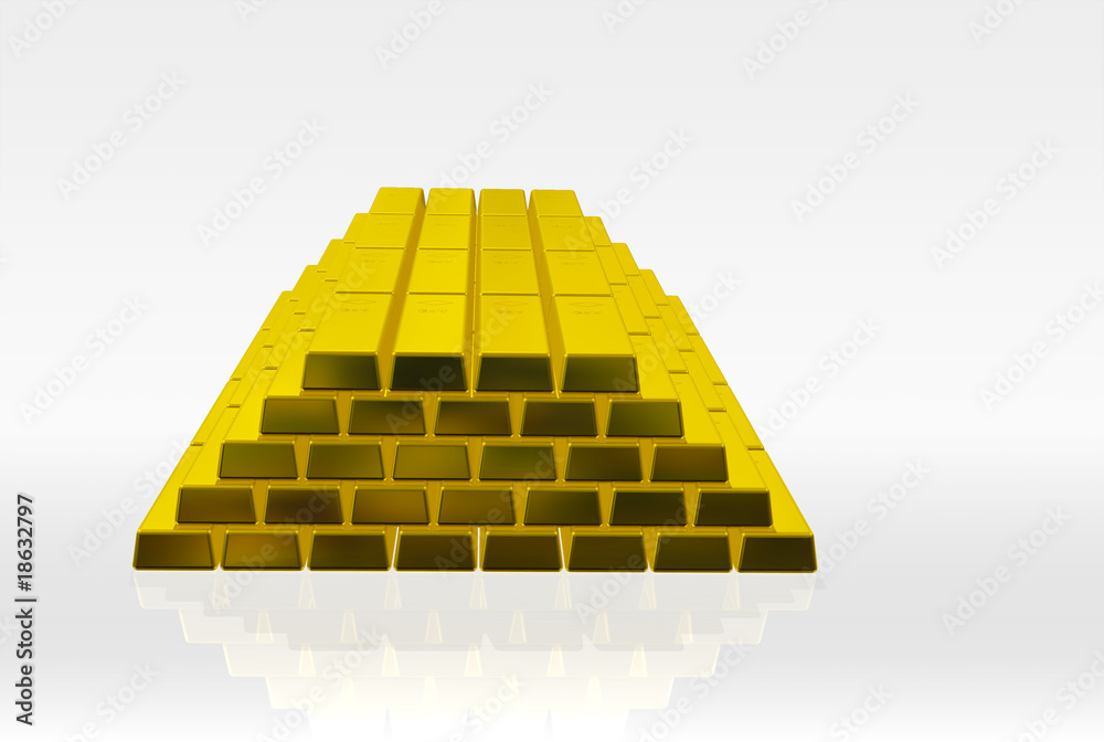 Isolated pile of golden bricks on white background Isolated pile of golden bricks on white background