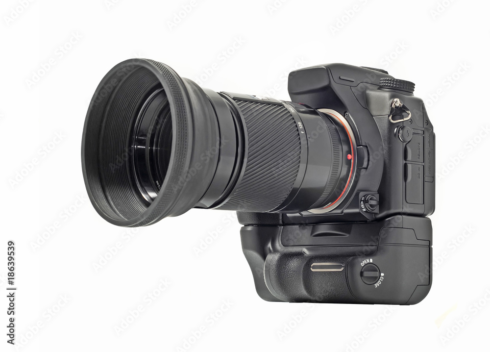 Professional camera with telephoto lens