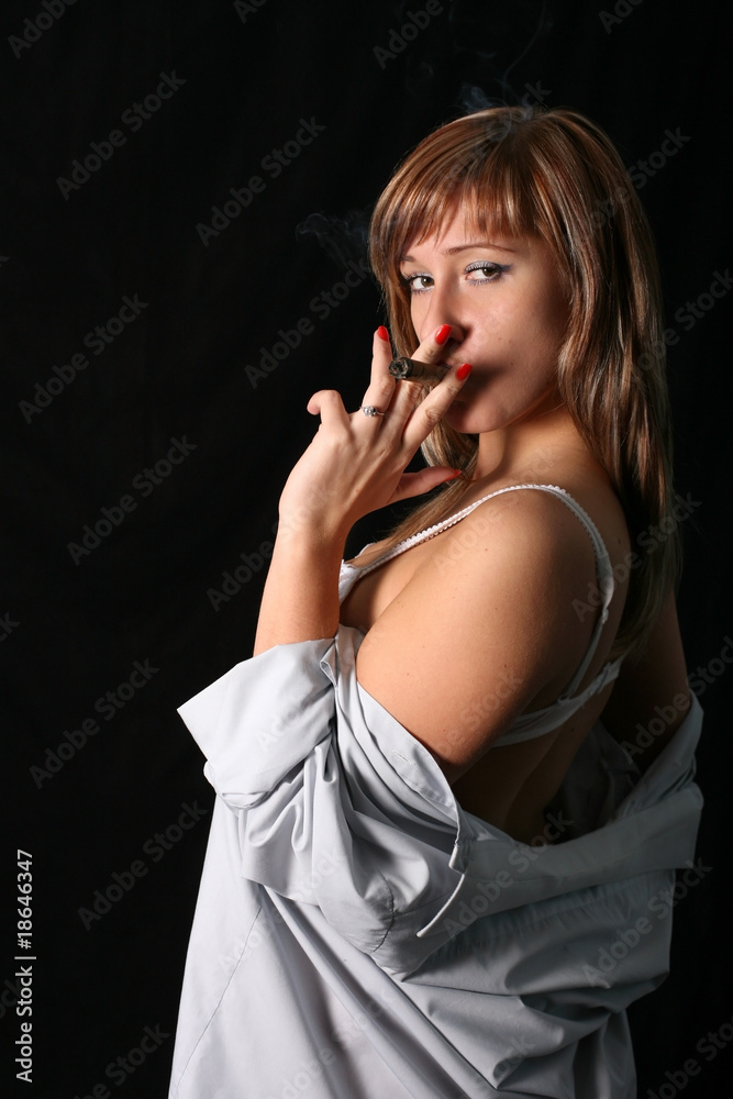 blonde with a cigar in lingerie blonde with a cigar in lingerie
