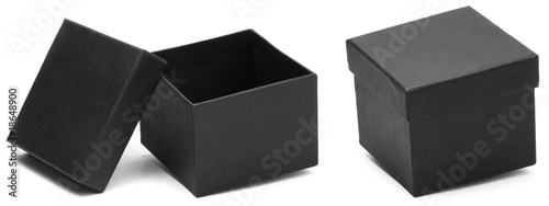 black boxes isolated on white  one box openened and closed
