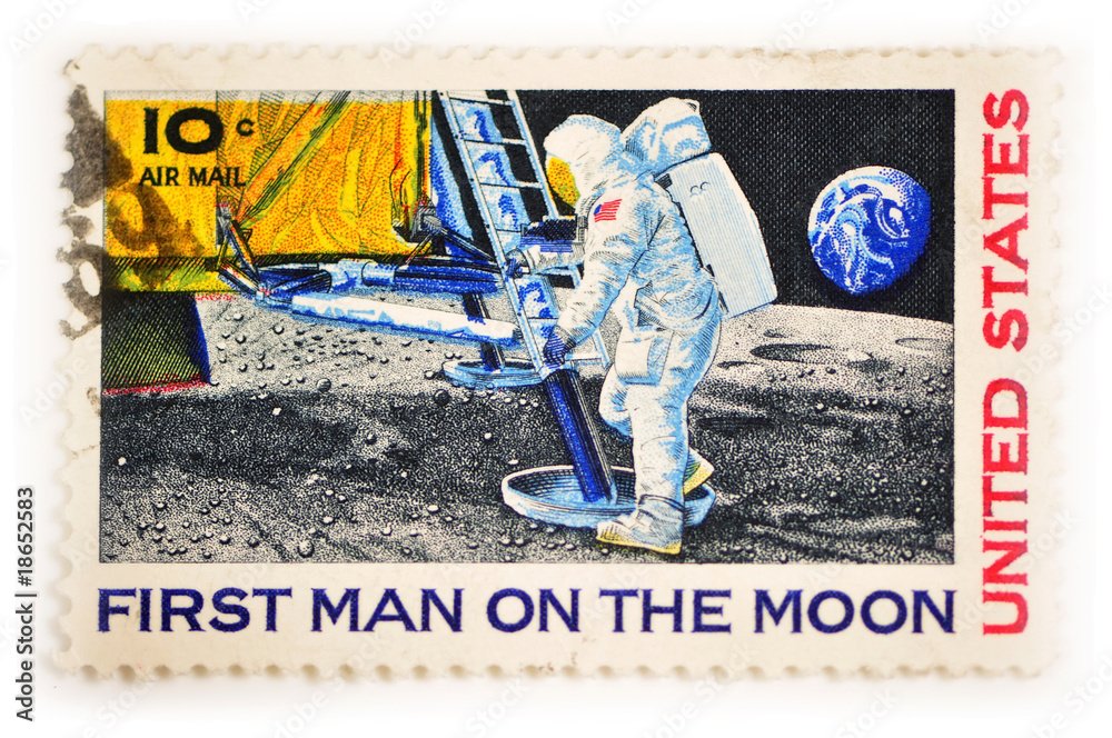 Naklejka premium US stamp used and franked - First Man on the Moon