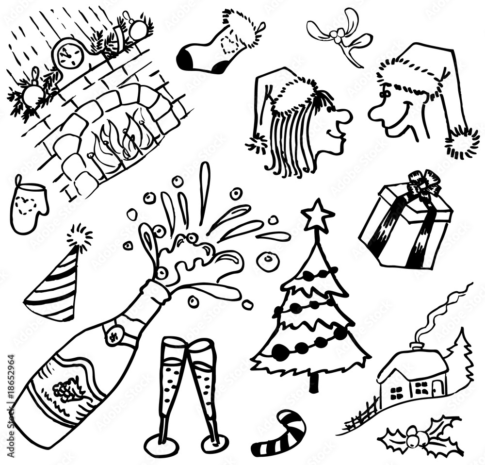 Obraz premium New year doodles set
