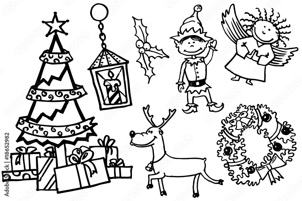 Christmas doodles characters set