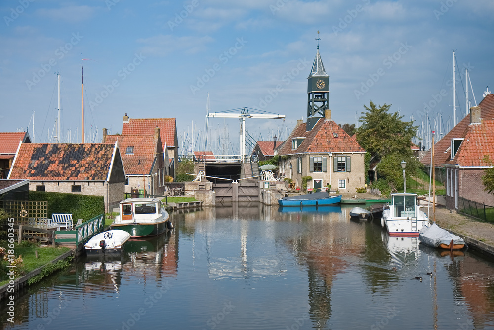 Fototapeta premium Picturesque seafront from the old Dutch fishing village Hindelop