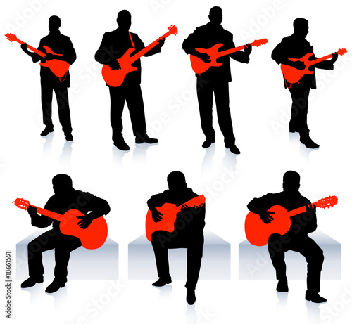 set of guitarist musicians on white background