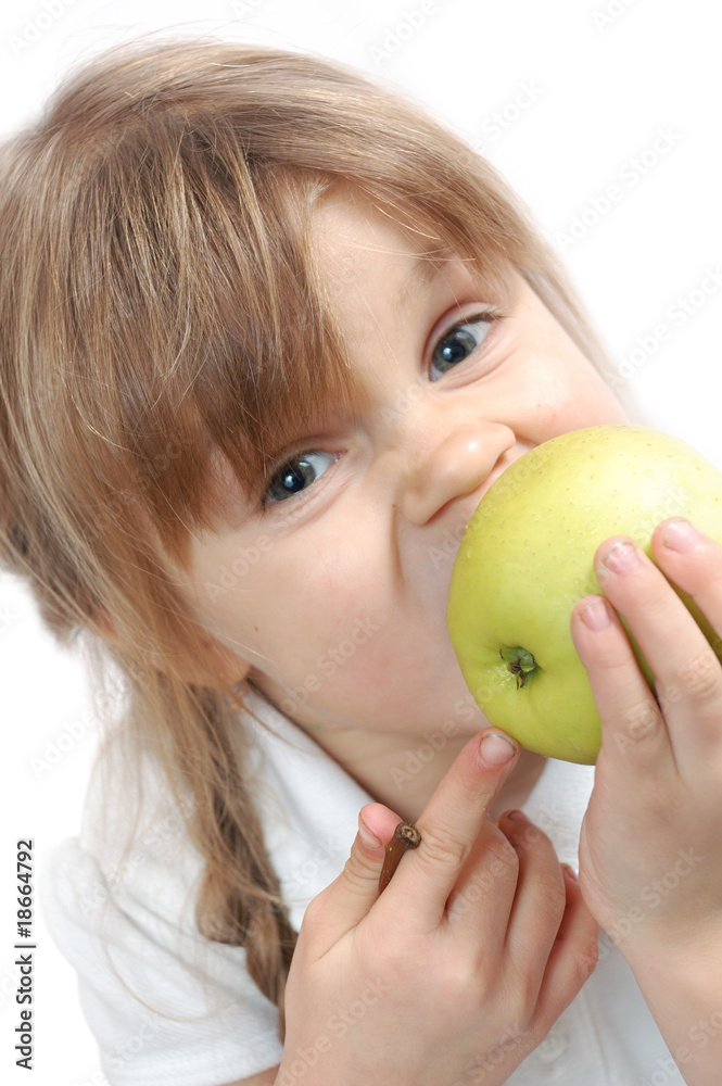 girl biting an apple girl biting an apple