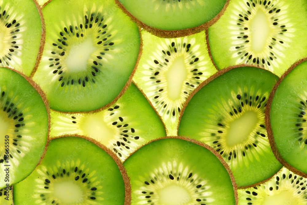 Back projected (lighted) cross sections of kiwi Back projected (lighted) cross sections of kiwi