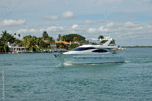 White Motor Yacht Off Dilido Island in Miami Beach