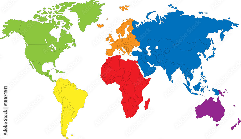 Colored map of the World with countries borders