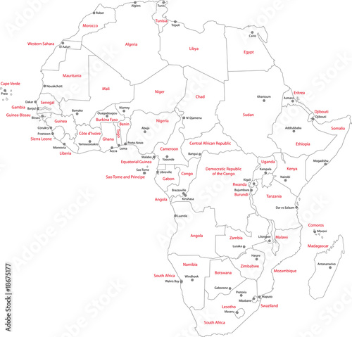 Africa map with countries and capital cities