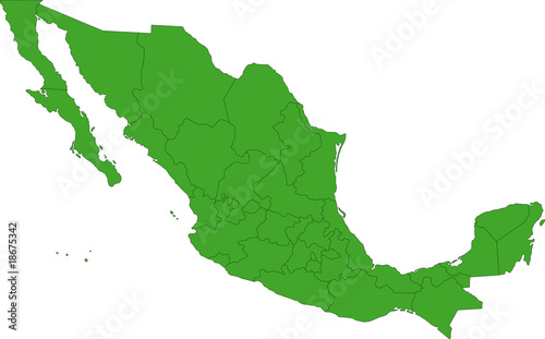 Green Mexico map with state borders