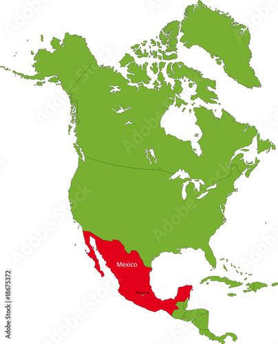 Location of Mexico on the North America continent