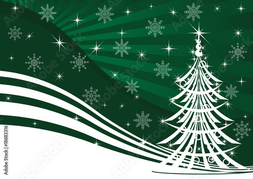 Christmas tree and green background