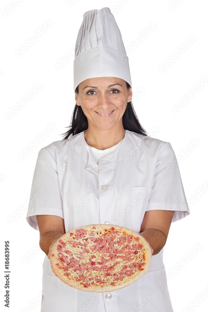 Pretty cook girl with a delicious pizza