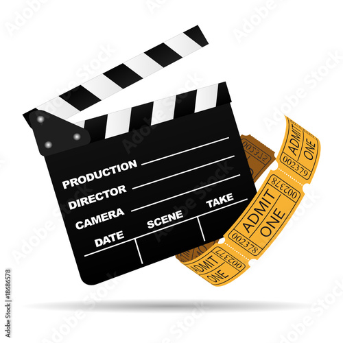Cinema Clap board with tickets