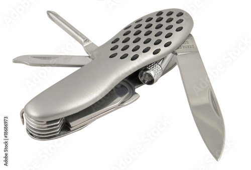 unfolded penknife isolated on white background