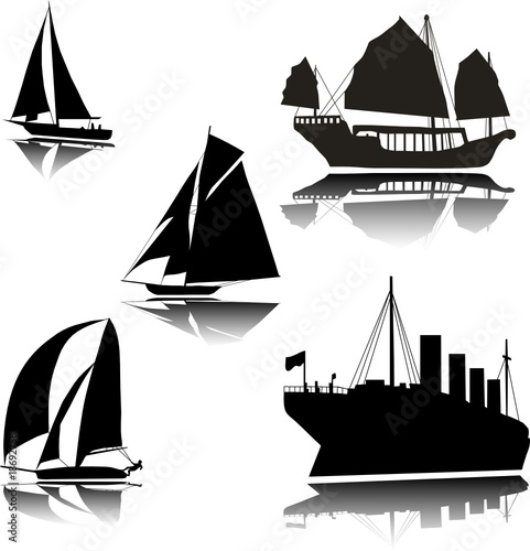 Ships of various vector silhouettes
