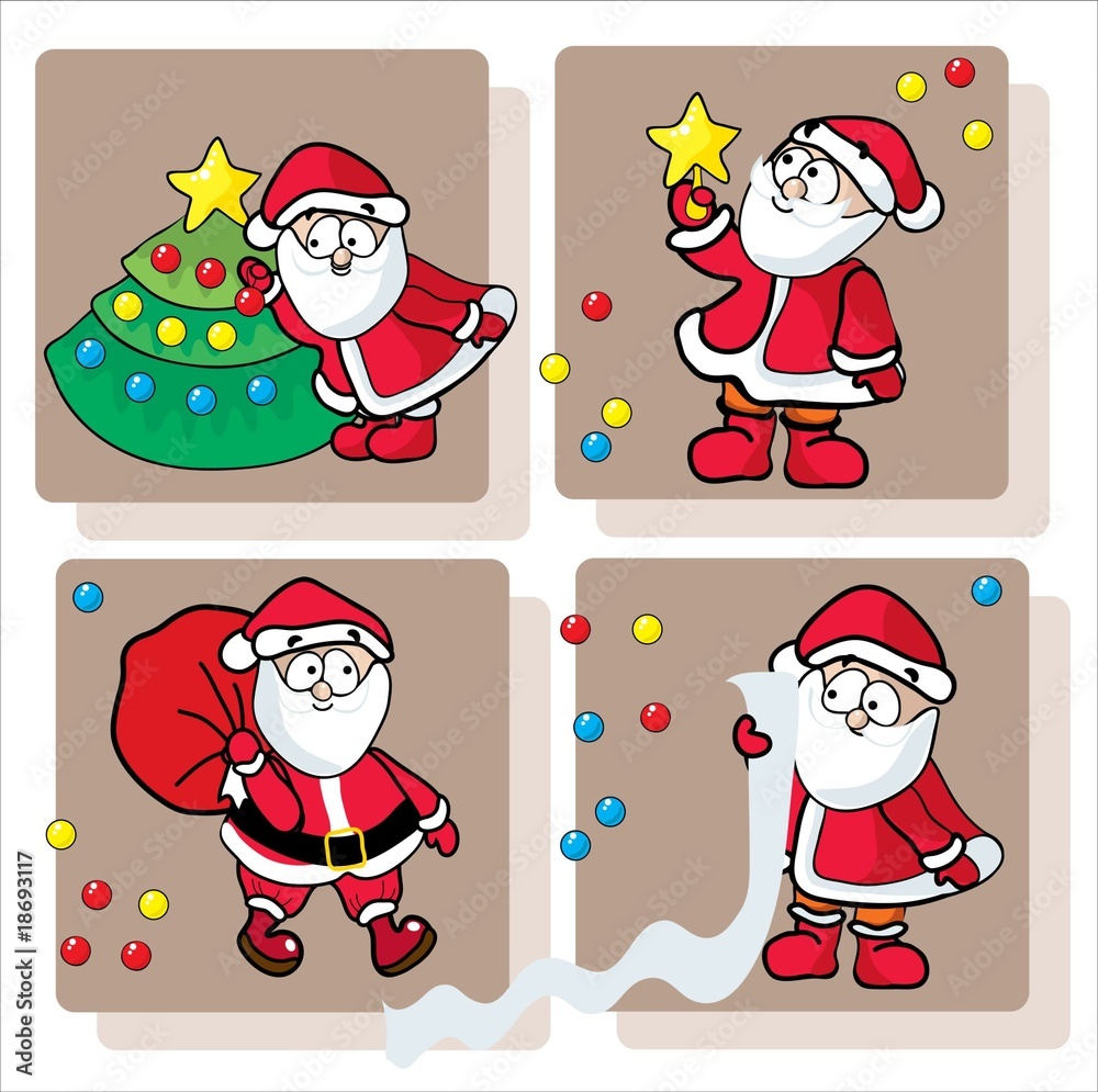 Funny Santa Claus with Christmas fir, toys and star Funny Santa Claus with Christmas fir, toys and star