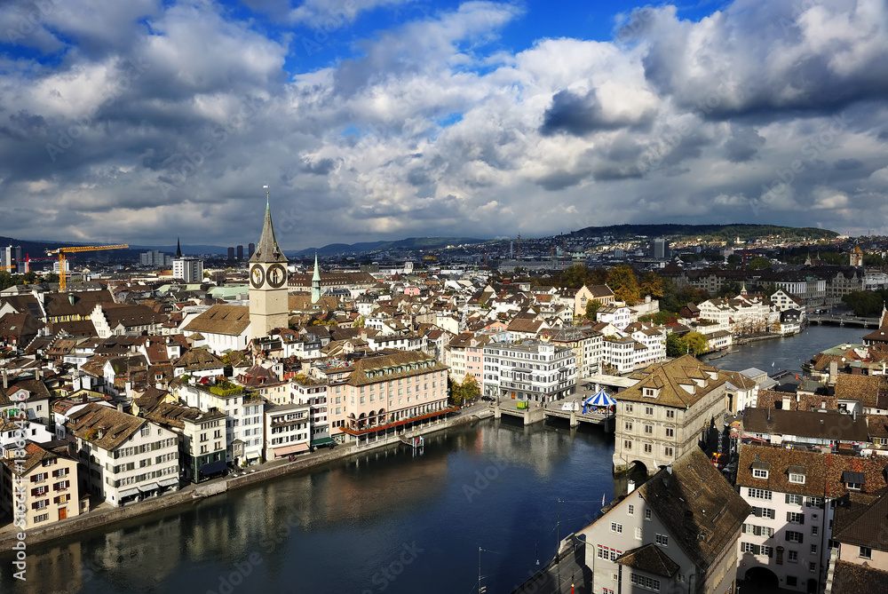 The aerial view of Zurich cityscape, Switzerland