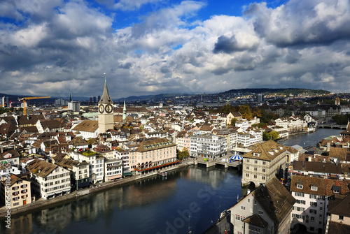 Fototapeta Naklejka Na Ścianę i Meble -  The aerial view of Zurich cityscape, Switzerland