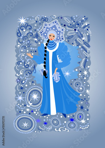 Illustration of beautiful snow maiden with background