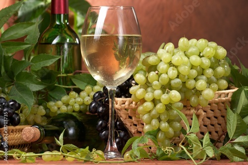 White dry wine  fresh clusters of a grapes