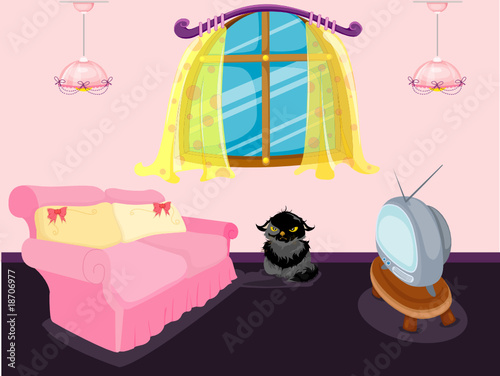 black cat in living room