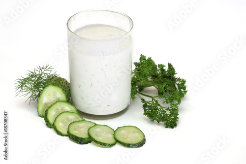 kefir with cucumber, parsley and fennel isolated on white