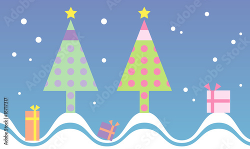 Weihnachtsbäume und Geschenkpäckchen