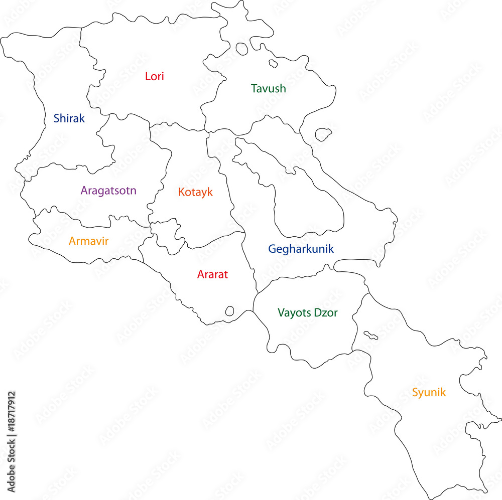 Map of administrative divisions of Republic of Armenia