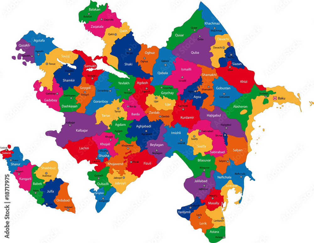 Obraz premium Map of administrative divisions of Republic of Azerbaijan