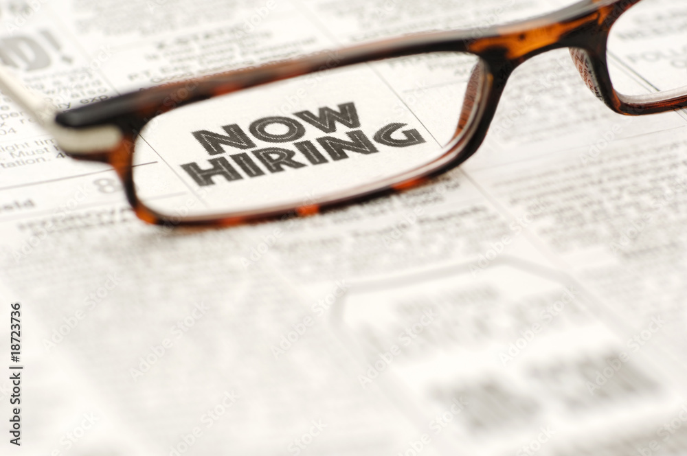 Now Hiring classified ad framed in glasses Now Hiring classified ad framed in glasses