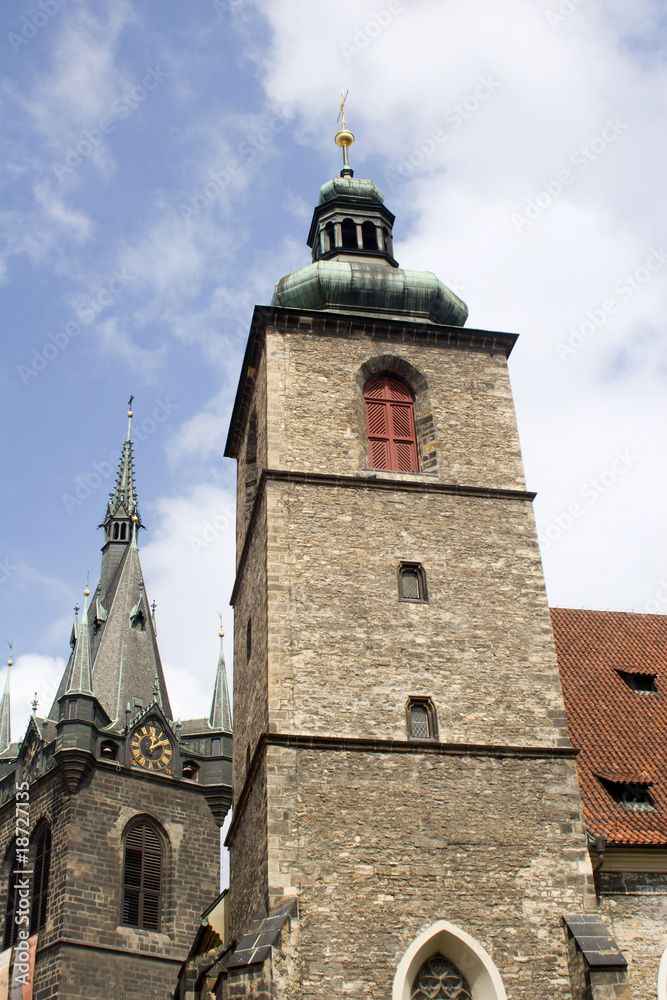 bell-tower in Prague and gothic church