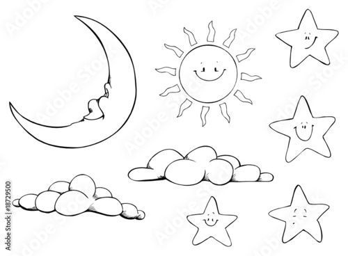 Sonne, Mond, Sterne, Wolken,  Sun, Moon, Stars