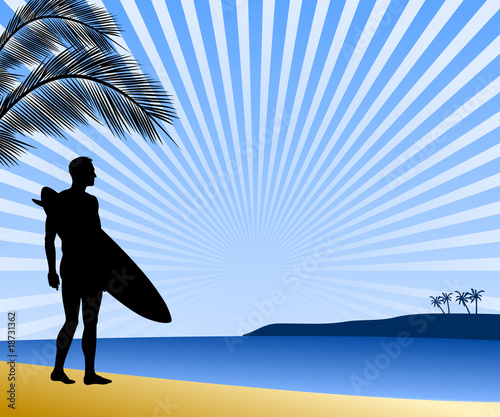 surfer silhouette on the beach