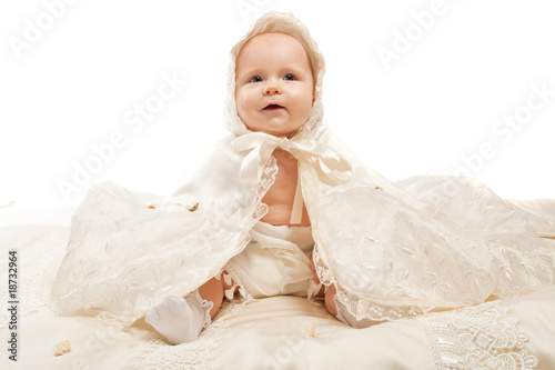 Fotografering Baby in baptismal clothing