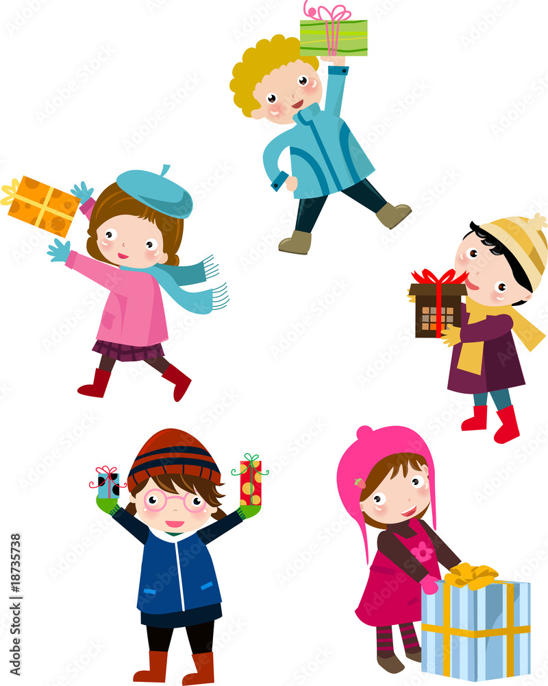five kids with gift and gift box 2 five kids with gift and gift box 2