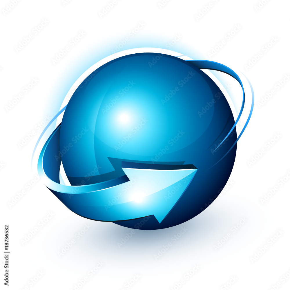 Modern logo design, blue ball and arrow