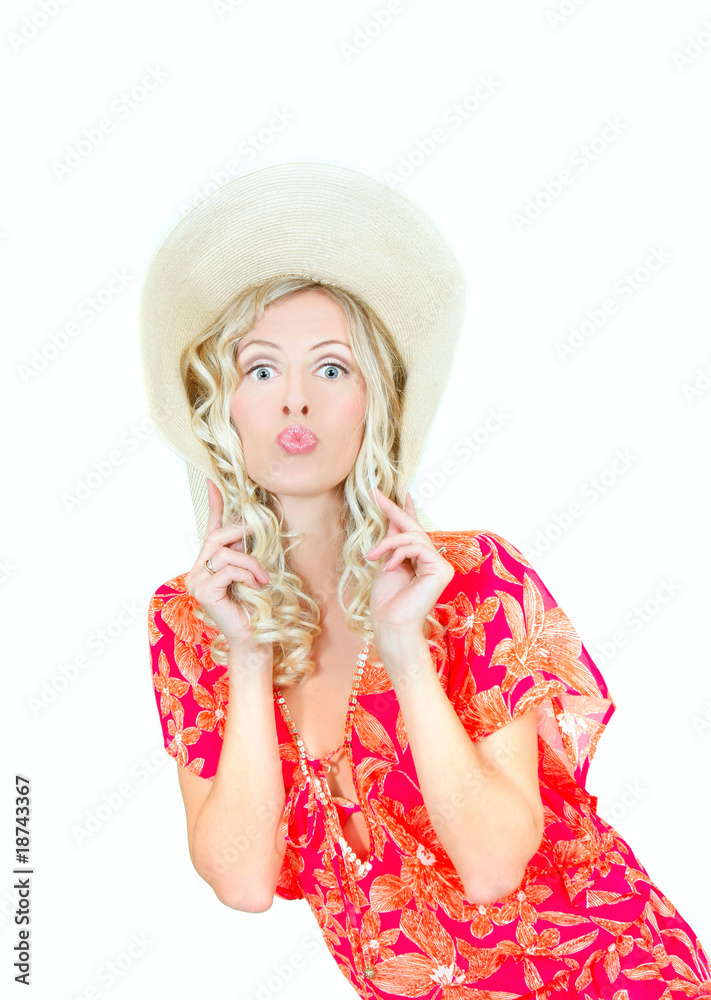 beautiful woman making faces over white beautiful woman making faces over white