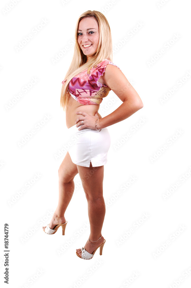 Fototapeta premium Pretty girl in white shorts.