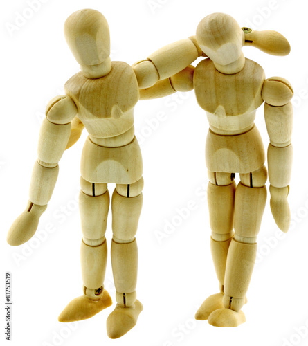 Cuadro en lienzo couple pantins articulés bois fond blanc